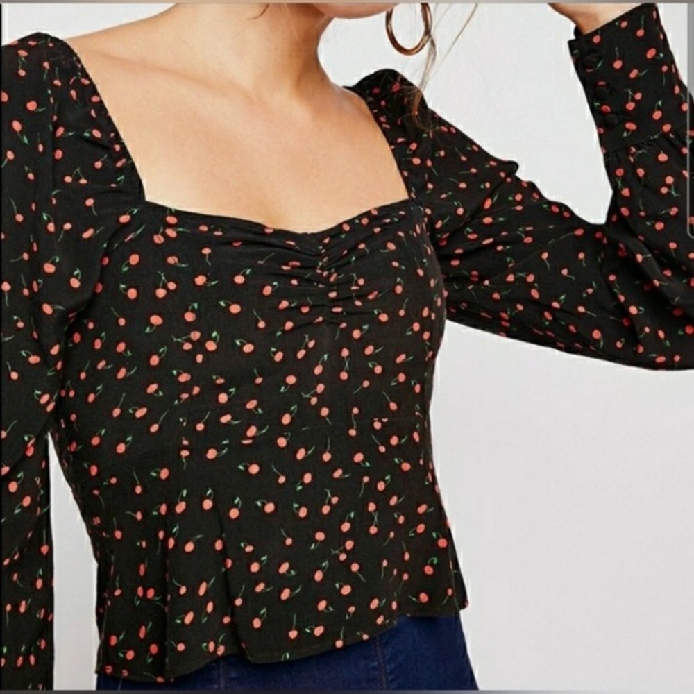NWT Free People Julia Sweetheart Cherry Print Top Size Small